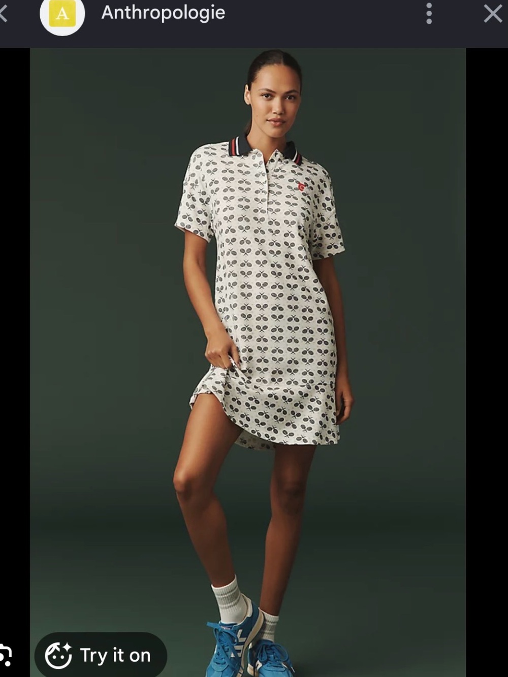 Anthologie and Tretorn White Polo Shirt with Navy Collar and Navy Tennis Motif
